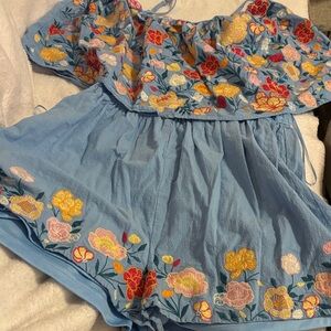 Savanna Jane Blue Floral Embroidered Romper